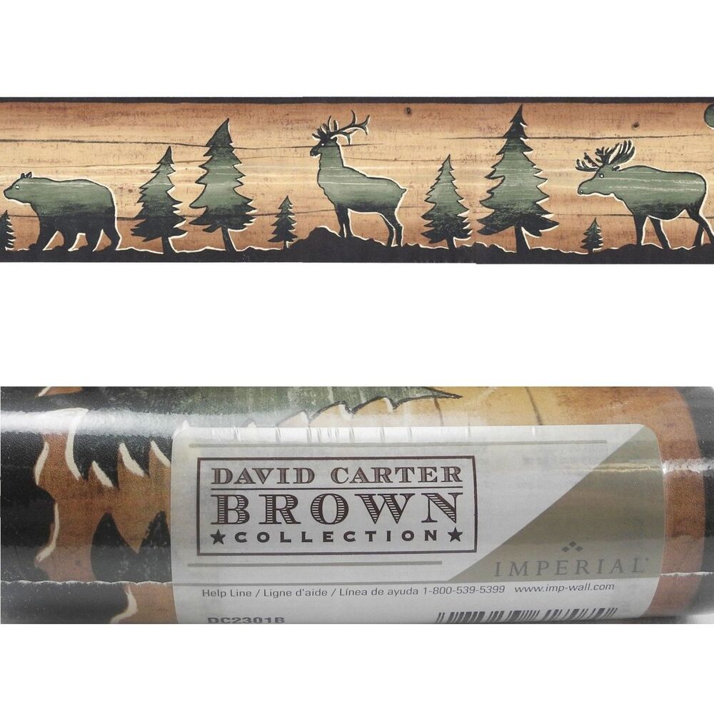 David Carter Brown Wallpaper Border Bear Deer Elk Wood Lodge Rustic 10 yards NOS